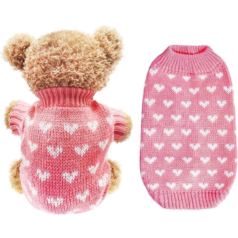 Pink Heart Knitted Dog Sweater Winter Puppy Clothes Large